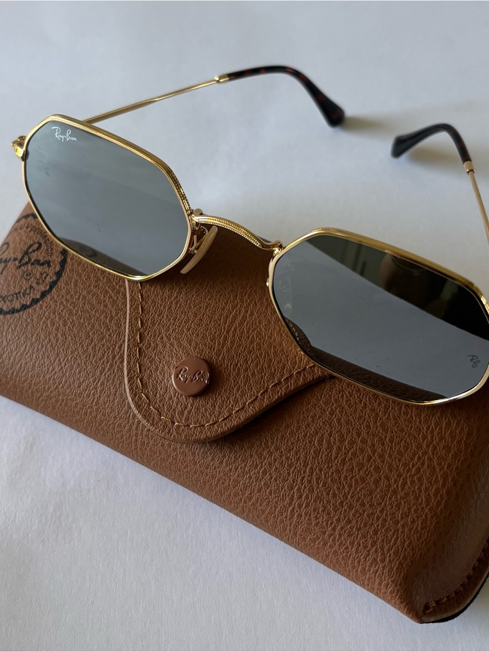 Ray-Ban Flash Octagon Classic Sunglasses Mirrored Arista Gold Frame RB3556 NWOT - Picture 6 of 12